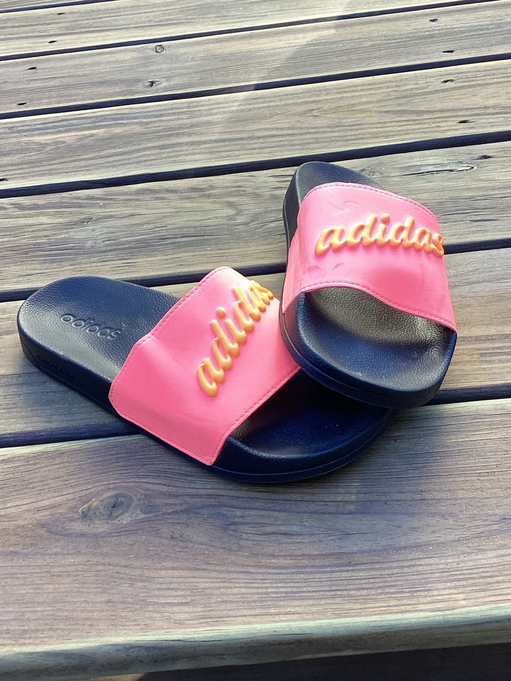 adidas Kids Coral Pink and Black Slide Sandals